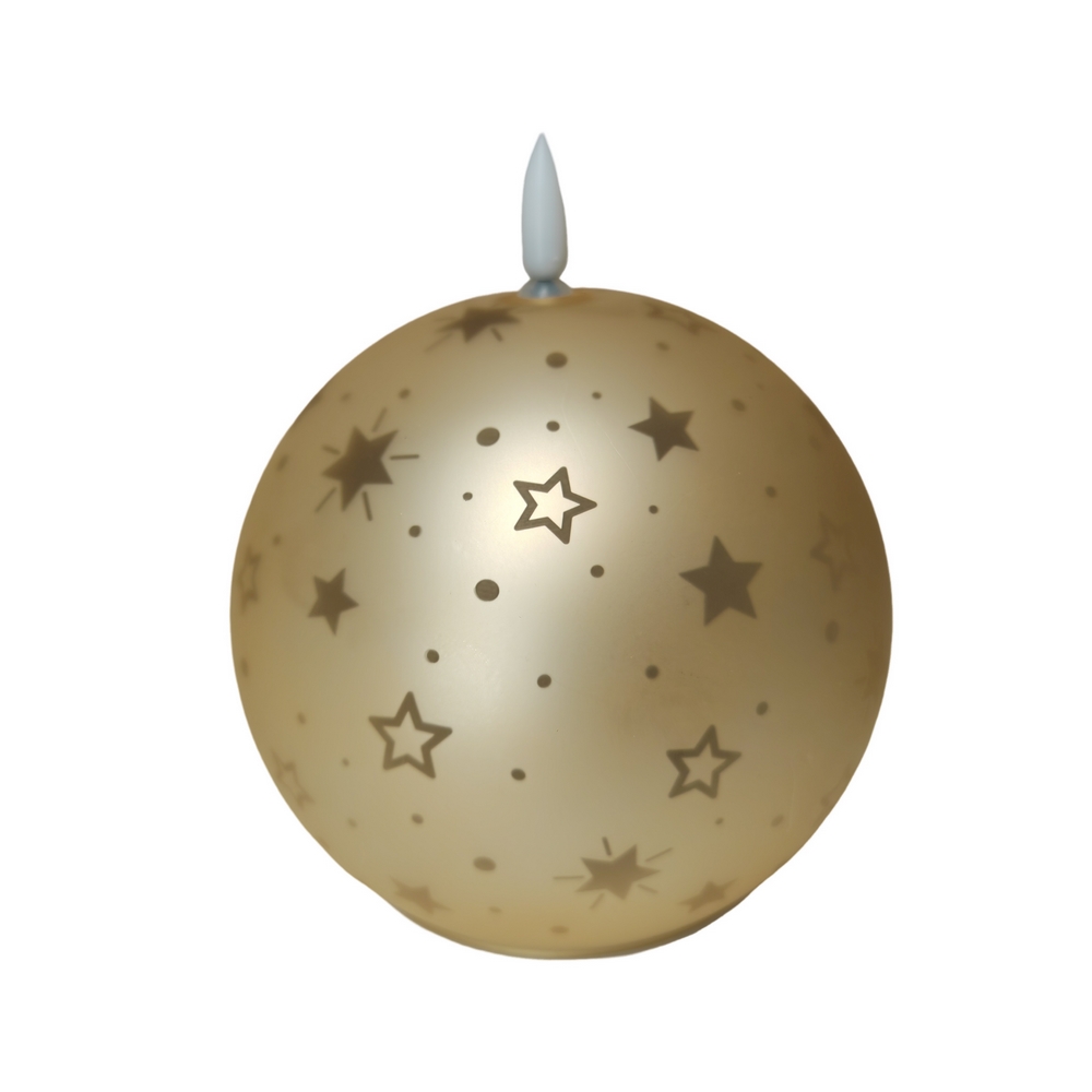 BOUGIE LED BOULE OR EN VERRE DECOR ETOILES 12 X 13.5 X 12 CM - Photo N°2