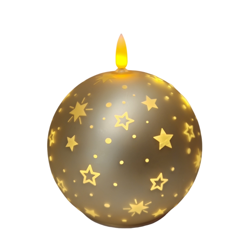 BOUGIE LED BOULE OR EN VERRE DECOR ETOILES 12 X 13.5 X 12 CM - Photo N°1
