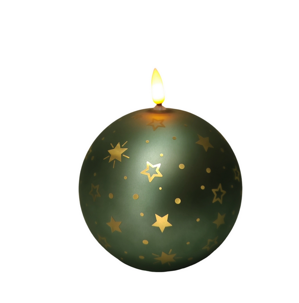 BOUGIE LED BOULE VERTE EN VERRE DECOR ETOILES 12 X 13.5 X 12 CM - Photo N°4