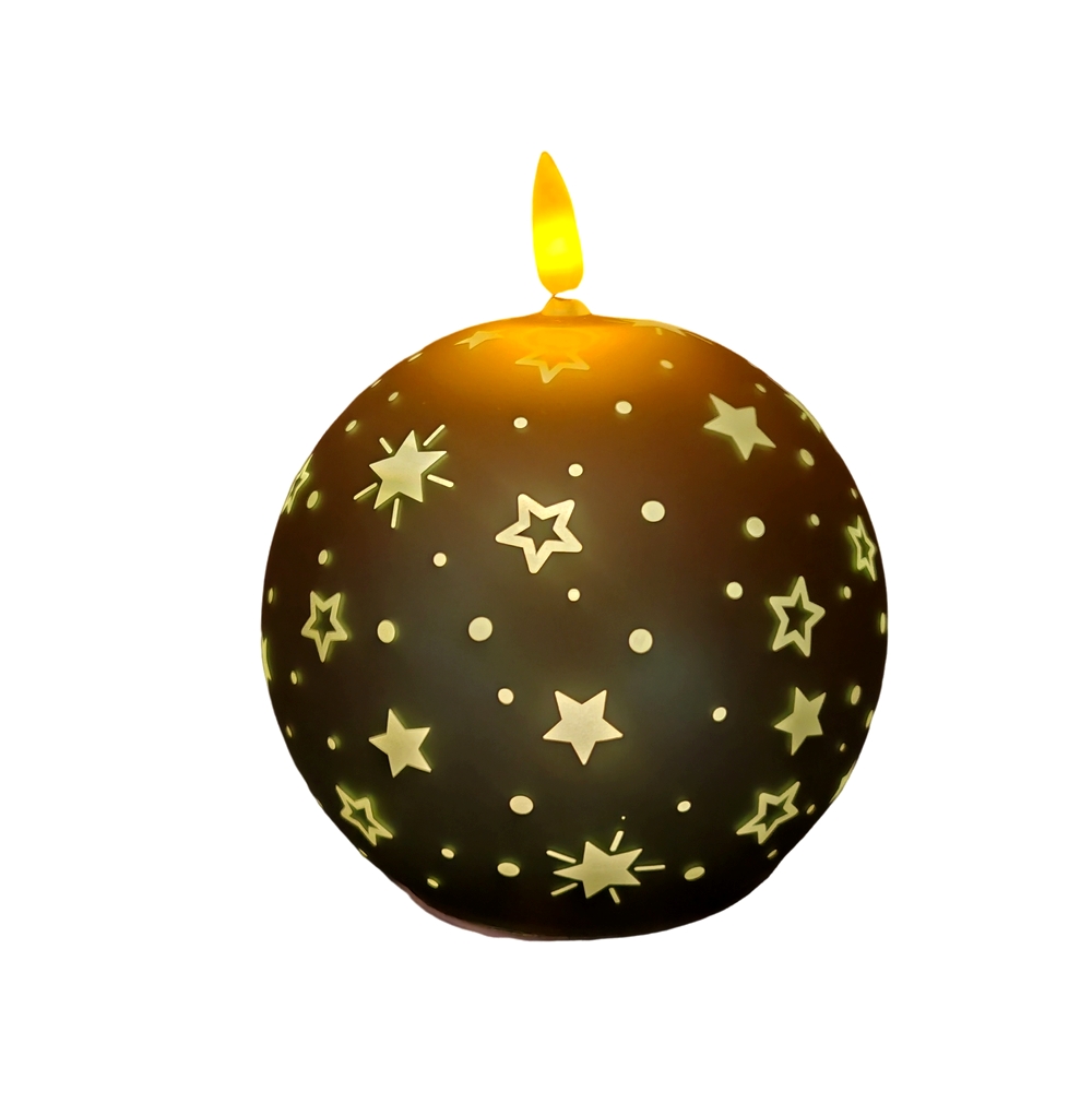 BOUGIE LED BOULE VERTE EN VERRE DECOR ETOILES 12 X 13.5 X 12 CM - Photo N°1
