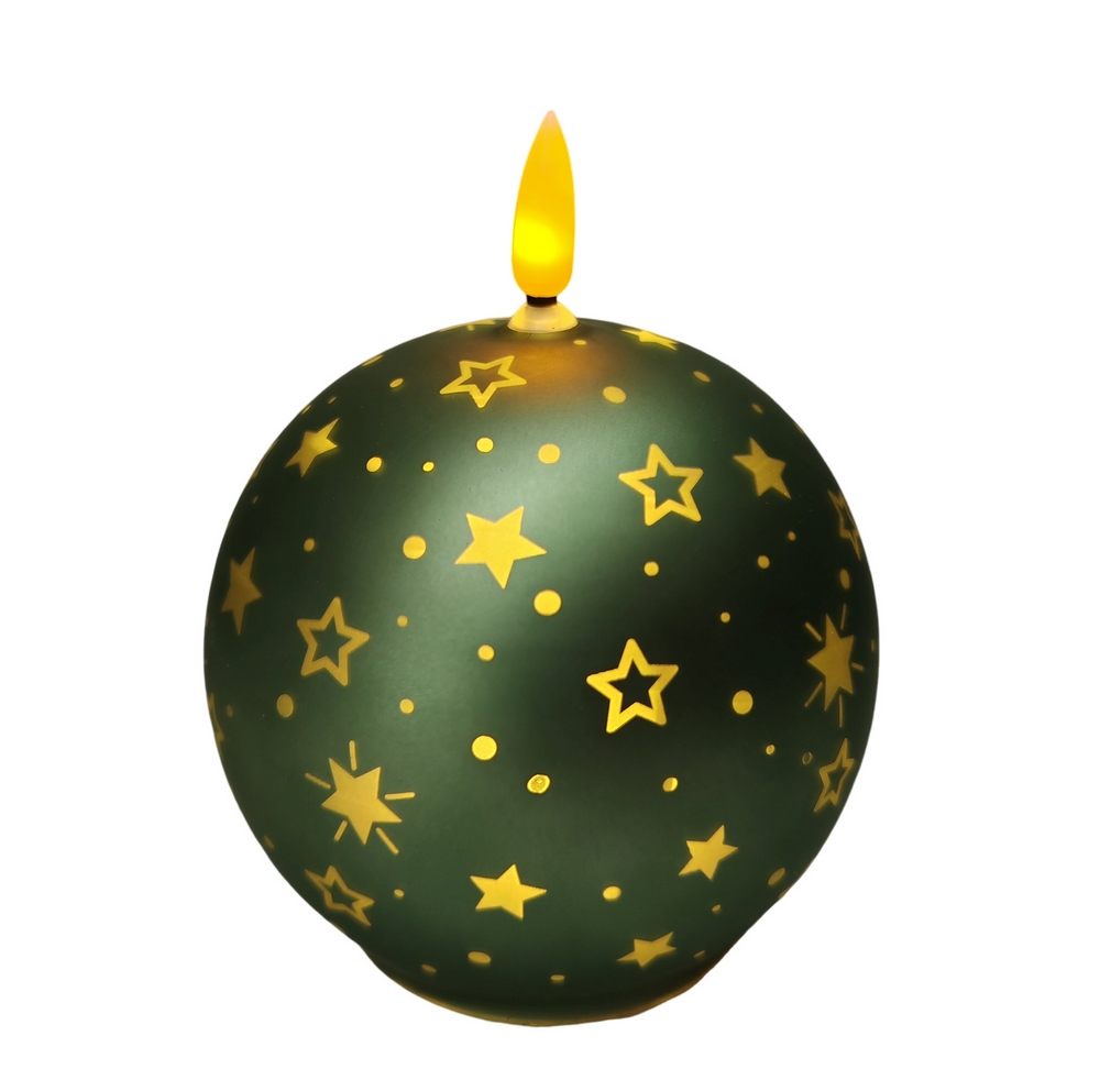 BOUGIE LED BOULE VERTE EN VERRE DECOR ETOILES 10 X 12 X 10 CM - Photo N°1