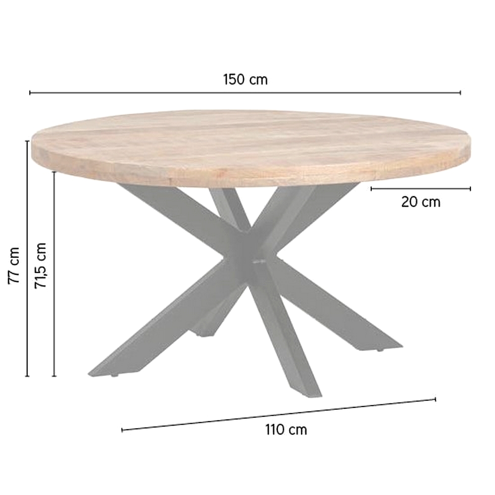 TABLE RONDE PERU PLATEAU MANGUIER PIED METAL NOIR 150 X 150 X 78 CM - Photo N°2