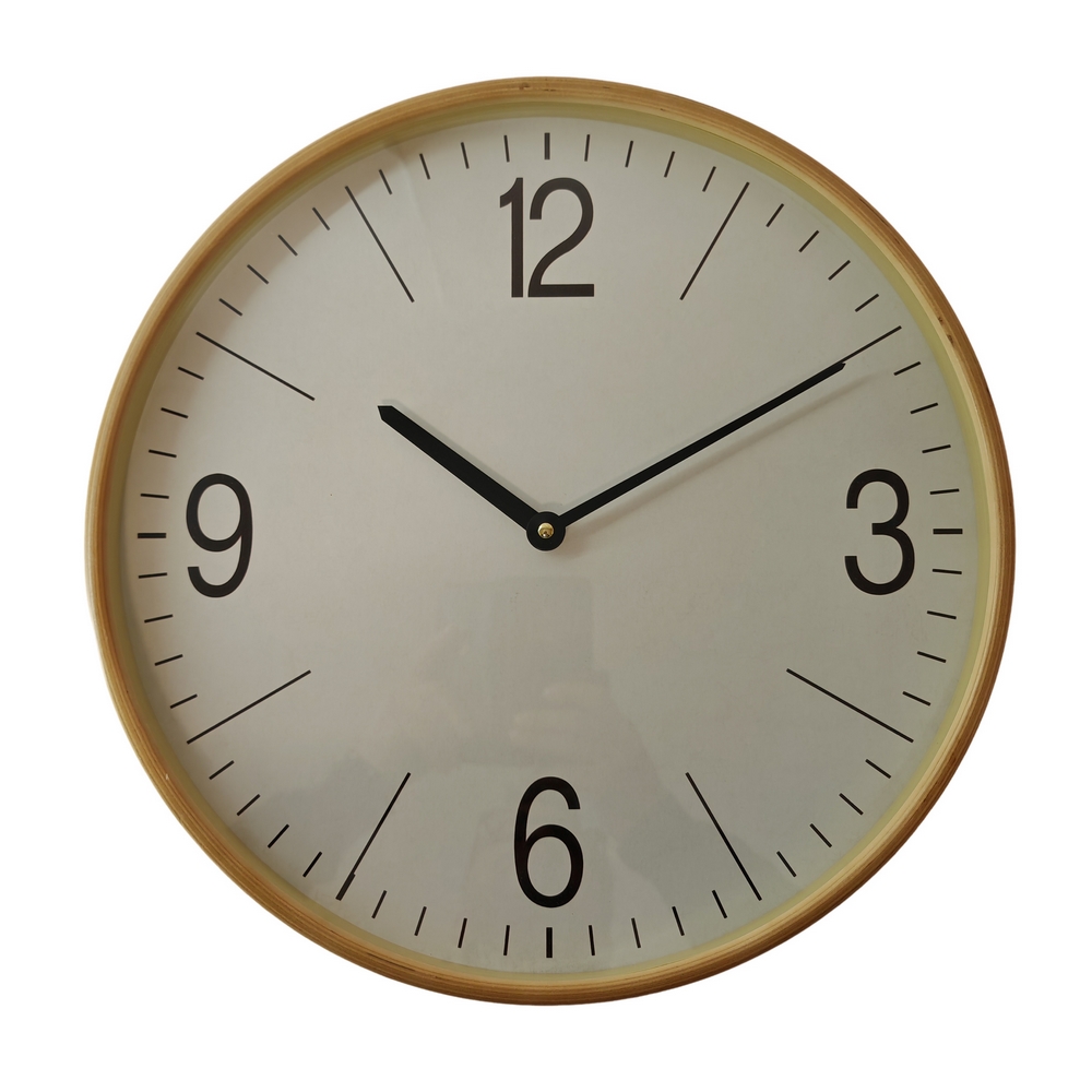 HORLOGE TEMPUS BOIS CLAIR FOND BLANC  40 CM - Photo N°1