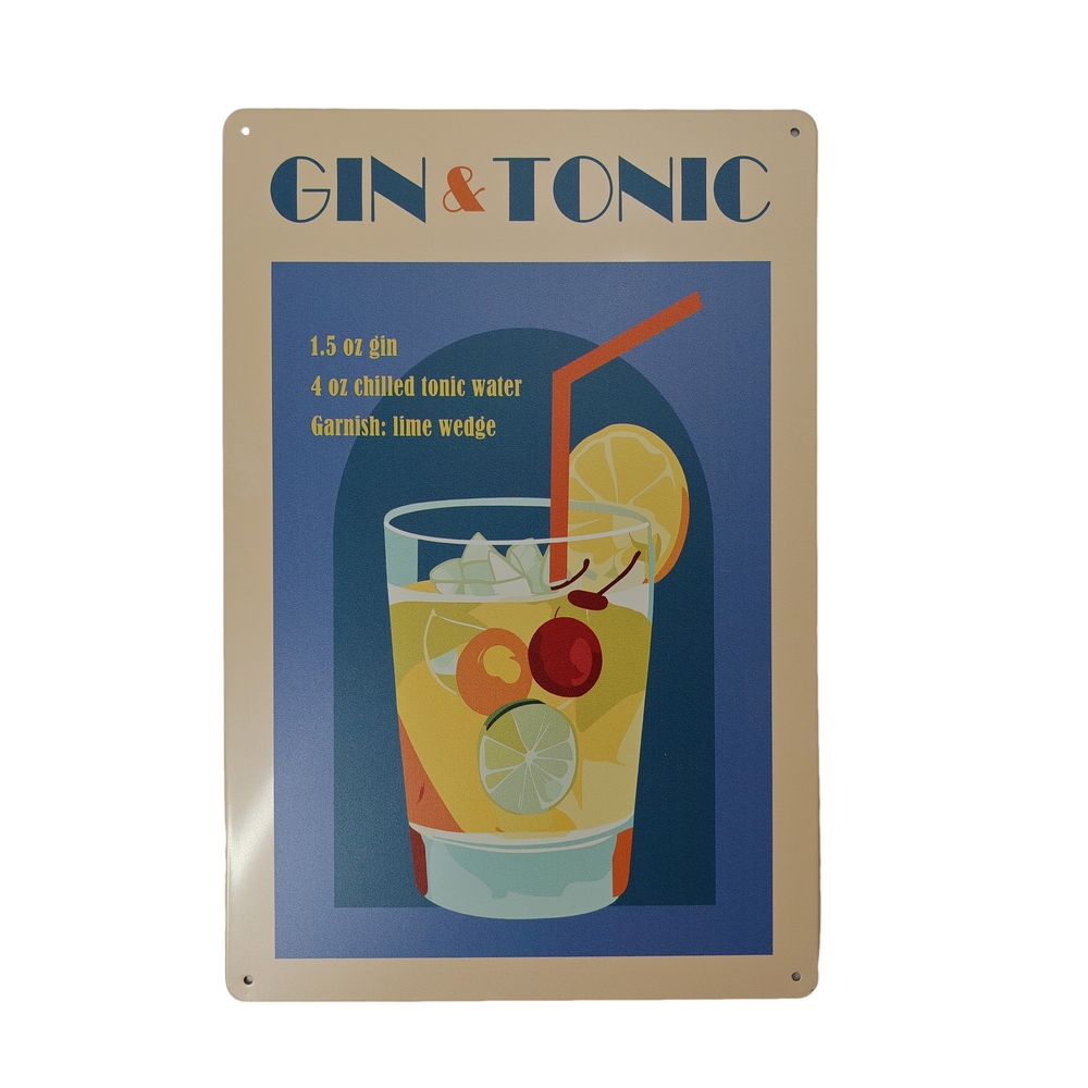 PLAQUE METAL 20X30 CM RECETTE DE GIN TONIC - Photo N°1