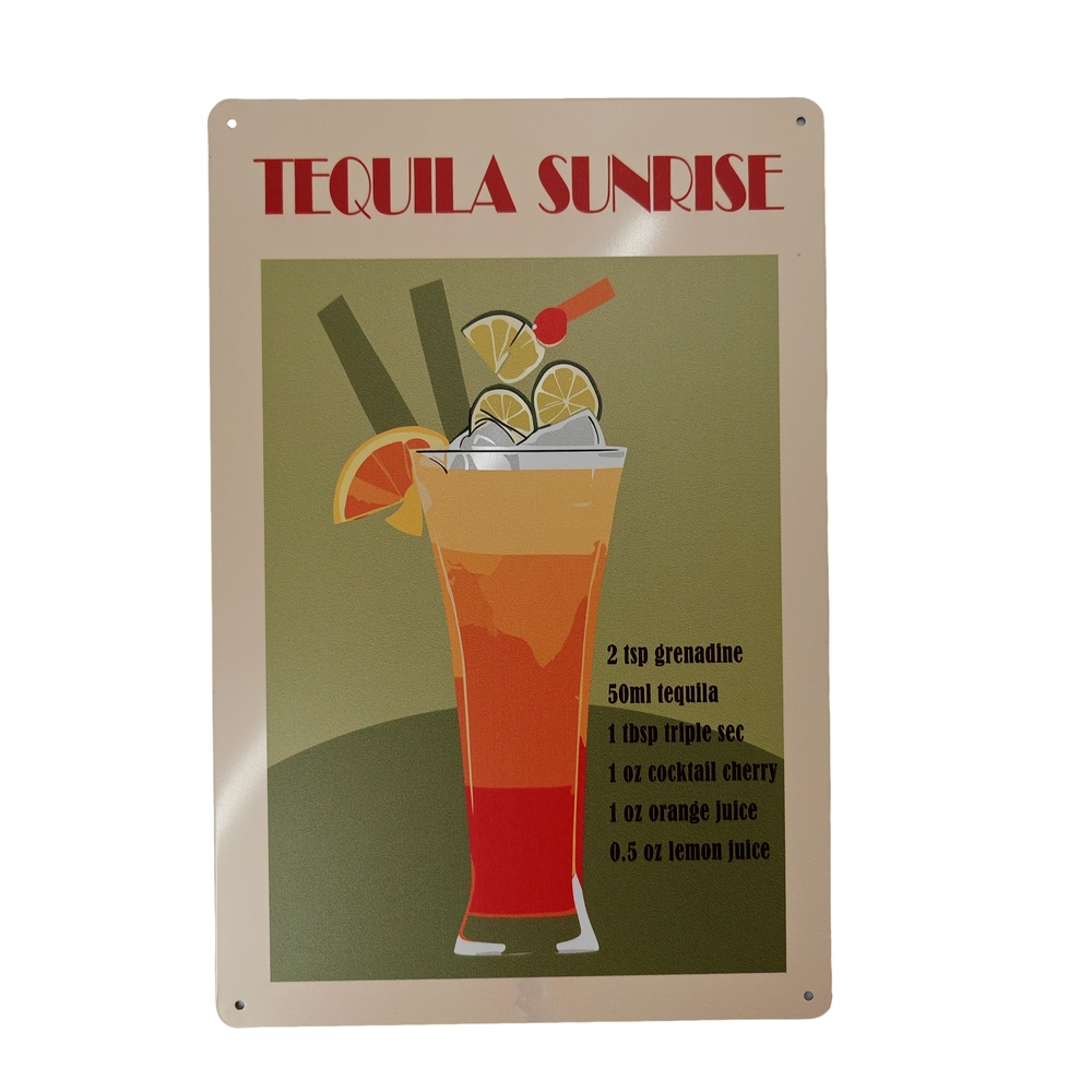 PLAQUE METAL 20X30 CM RECETTE DE TEQUILA SUNRISE - Photo N°1
