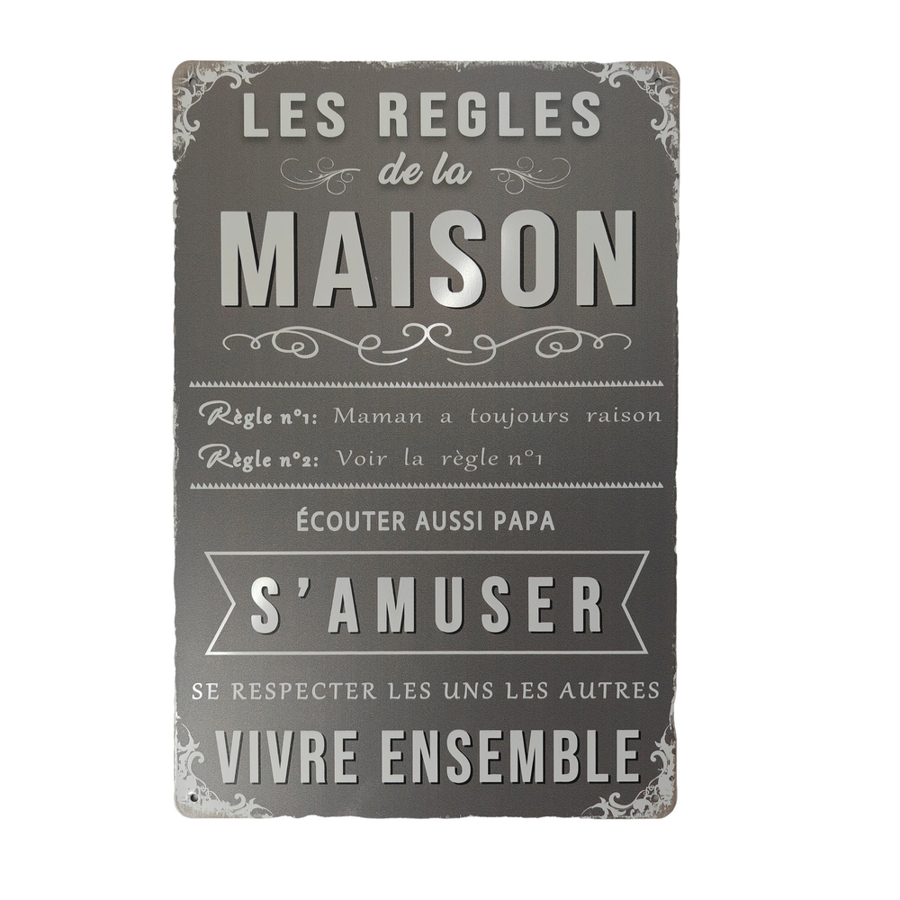 PLAQUE METAL 20X30 CM EXPRESSION LES REGLES DE LA MAISON.... - Photo N°1