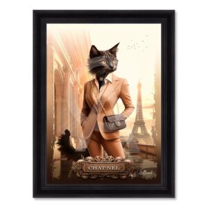 TOILE IMPRESSION S BINET CHAT-NEL ENCADREMENT NOIR 63 X 83 CM