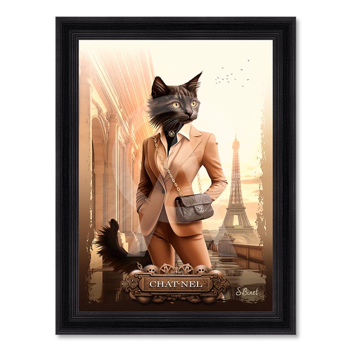 TOILE IMPRESSION S BINET CHAT-NEL ENCADREMENT NOIR 63 X 83 CM - Photo N°1