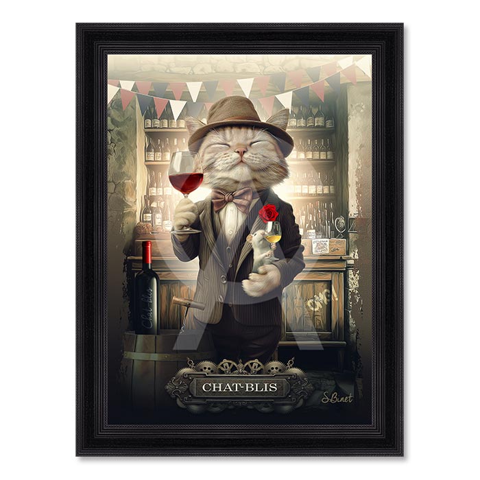 TOILE IMPRESSION S BINET CHAT- BLIS ENCADREMENT NOIR 63 X 83 CM - Photo N°1