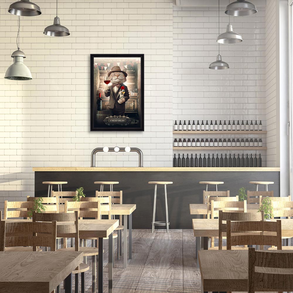 TOILE IMPRESSION S BINET CHAT- BLIS ENCADREMENT NOIR 63 X 83 CM - Photo N°3