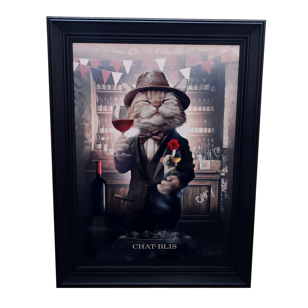 TOILE IMPRESSION S BINET CHAT- BLIS ENCADREMENT NOIR 63 X 83 CM - Photo N°5