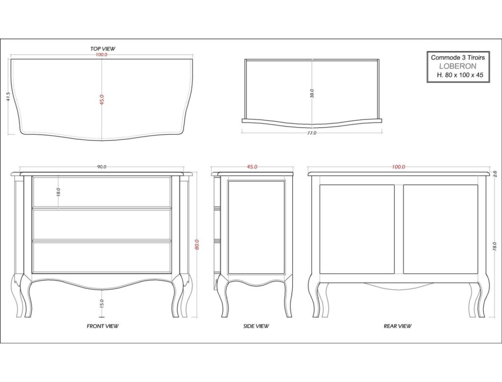 COMMODE LOBERON 3 TIROIRS 100 X 80 X 45 CM - Photo N°6