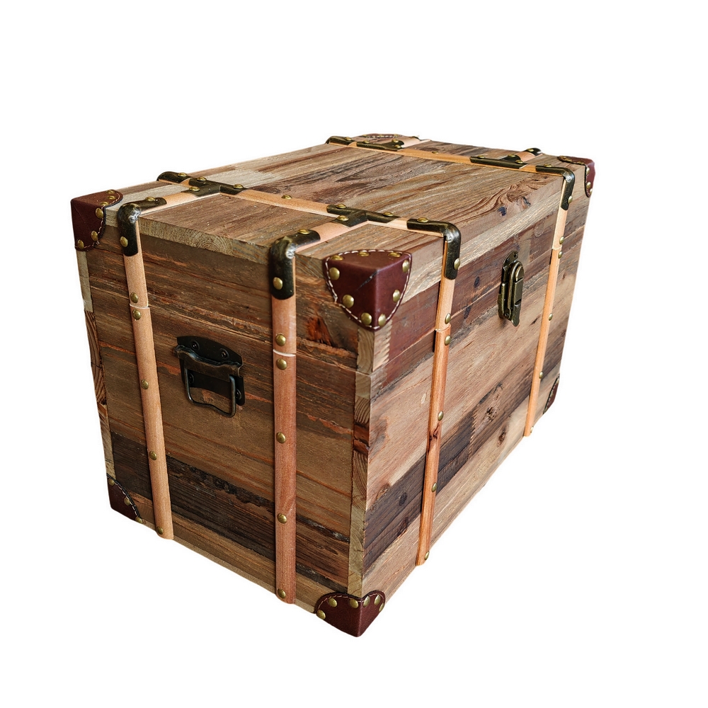 MALLE RECTANGULAIRE BOIS RECYCLE  46 X 28 X 30 CM - Photo N°3