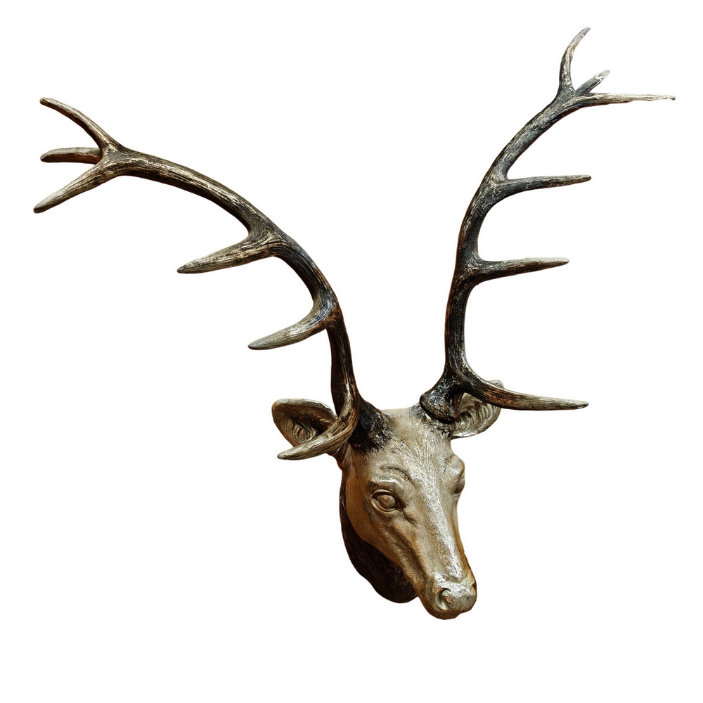 TETE DE CERF A FIXER AU MUR EN RESINE ASPECT METAL ARGENT 76 CM - Photo N°7