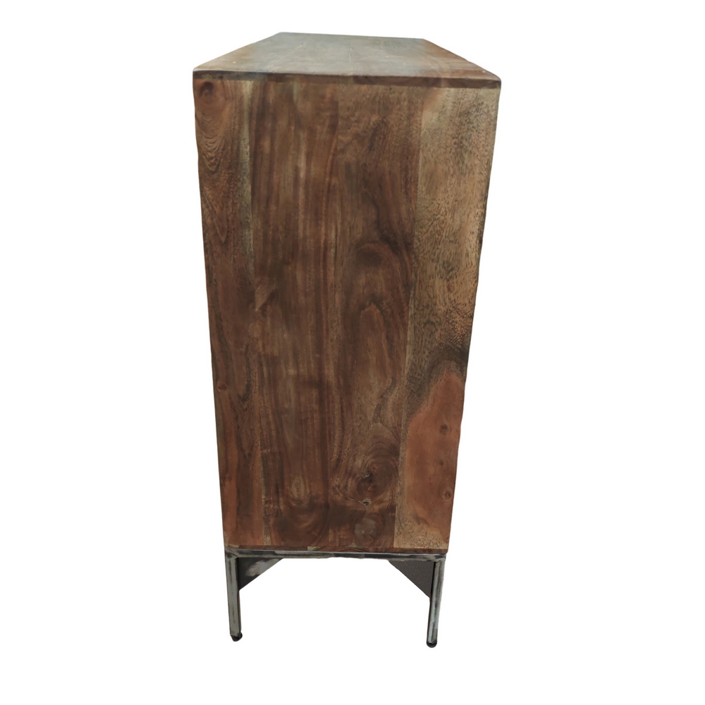 MEUBLE EN ACACIA DEUX PORTES ASPECT BETON PIEDS METAL 88 X 34 X 78.5 CM - Photo N°3