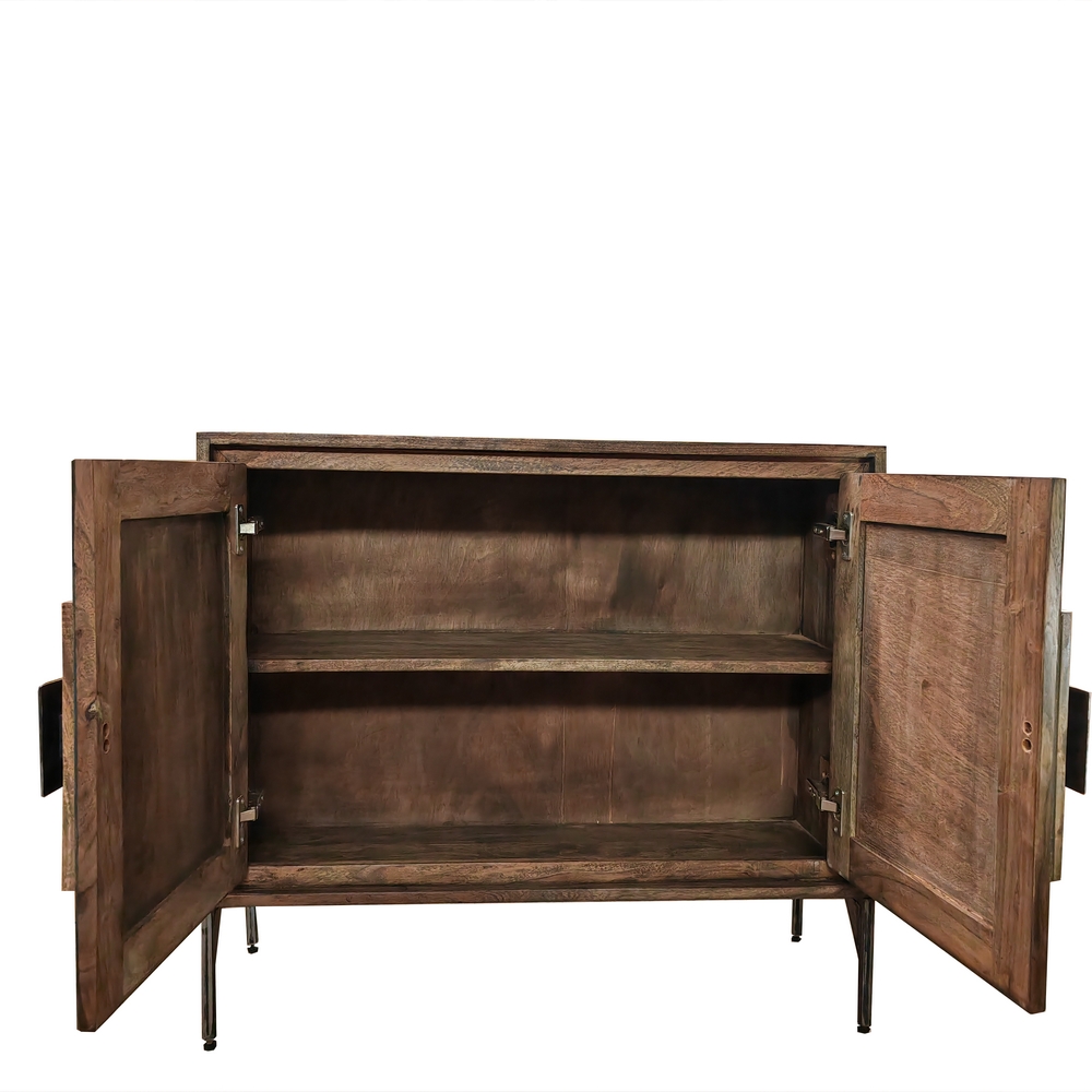 MEUBLE EN ACACIA DEUX PORTES ASPECT BETON PIEDS METAL 88 X 34 X 78.5 CM - Photo N°5