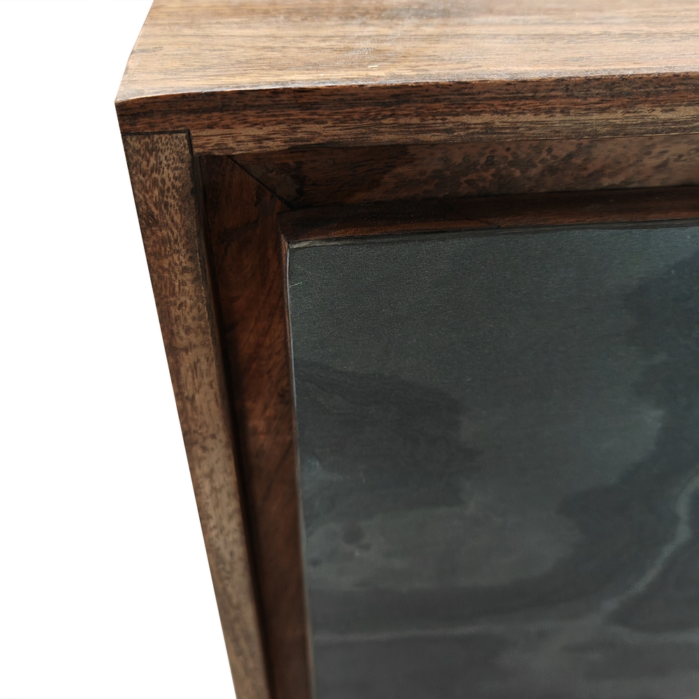 MEUBLE EN ACACIA DEUX PORTES ASPECT BETON PIEDS METAL 88 X 34 X 78.5 CM - Photo N°6