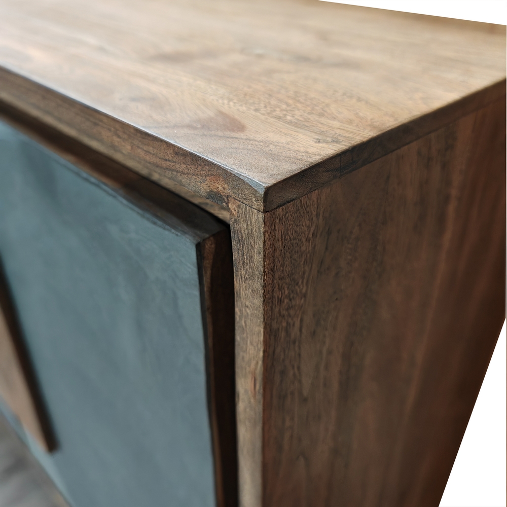 MEUBLE EN ACACIA DEUX PORTES ASPECT BETON PIEDS METAL 88 X 34 X 78.5 CM - Photo N°7