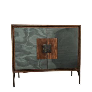 MEUBLE EN ACACIA DEUX PORTES ASPECT BETON PIEDS METAL 88 X 34 X 78.5 CM