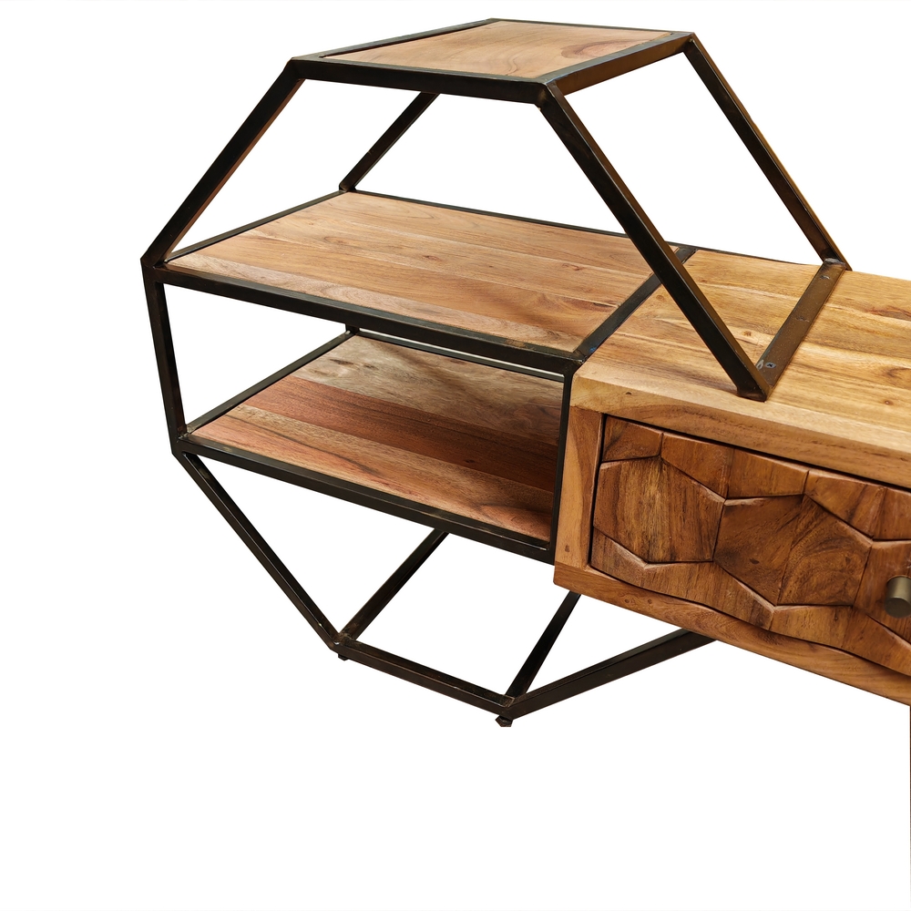 MEUBLE TV DESTRUCTURE OCTAN ACACIA ET METAL 3 TIROIRS 190 X 35 X 60 CM - Photo N°9