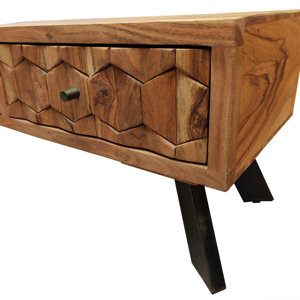 MEUBLE TV DESTRUCTURE OCTAN ACACIA ET METAL 3 TIROIRS 190 X 35 X 60 CM - Photo N°3