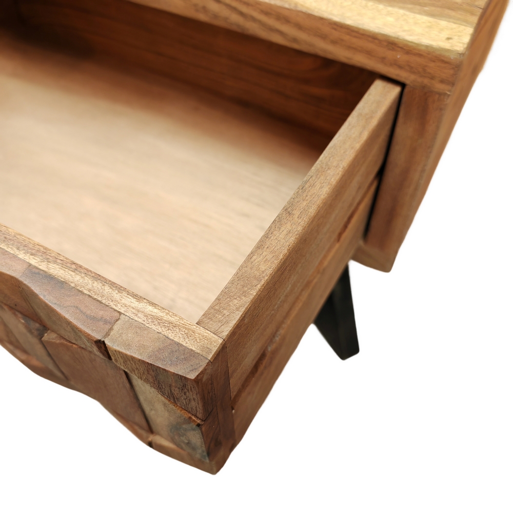 MEUBLE TV DESTRUCTURE OCTAN ACACIA ET METAL 3 TIROIRS 190 X 35 X 60 CM - Photo N°4