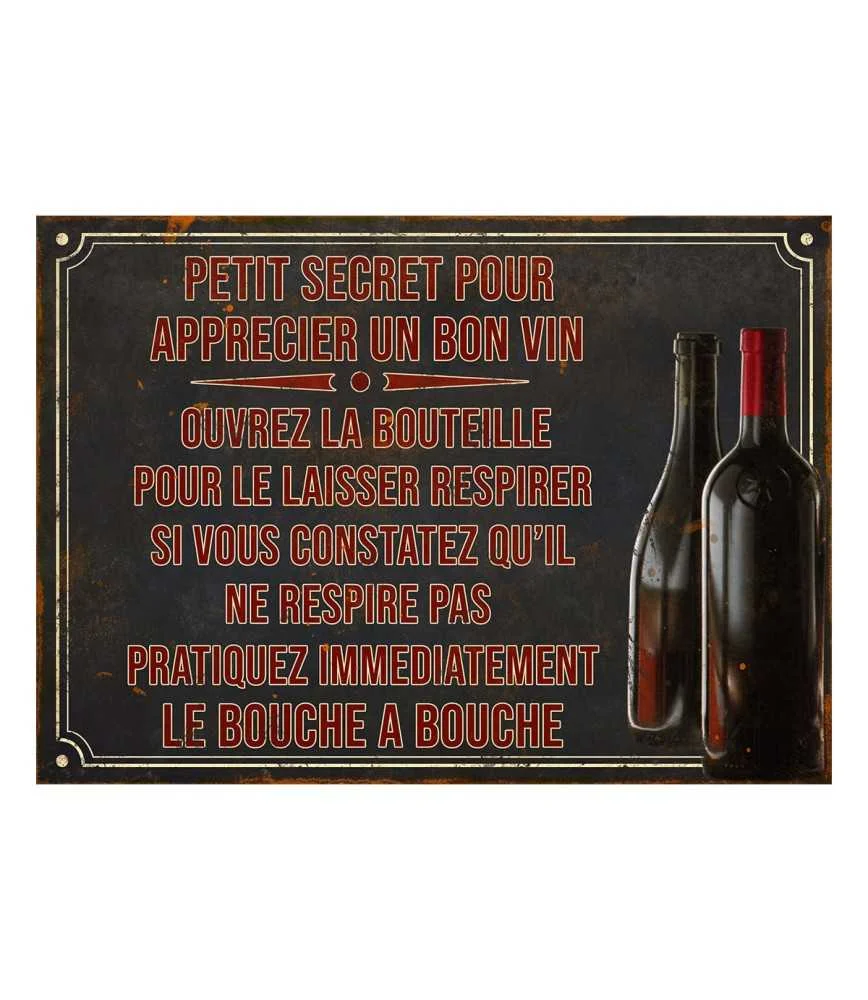 PLAQUE METAL PETIT SECRET POUR APPRECIER UN BON VIN 21 X 15 CM - Photo N°1