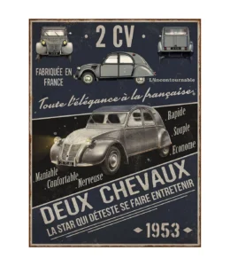 PLAQUE METAL DEUX CHEVAUX 1953 33 X 25 CM