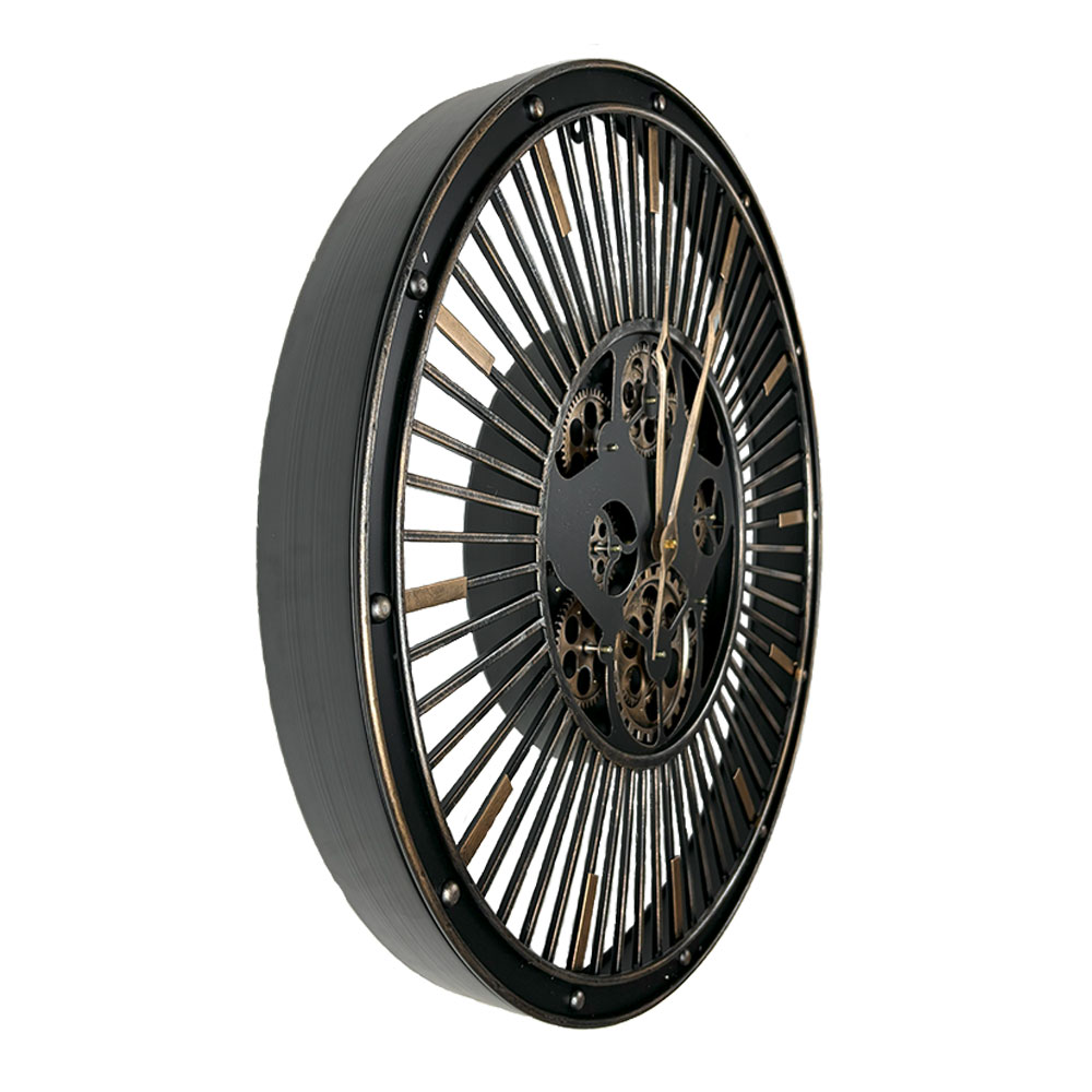 HORLOGE INDUSTRIEL MECANISME TOURNANT FINITION LAITON ET NOIR 60 CM - Photo N°3