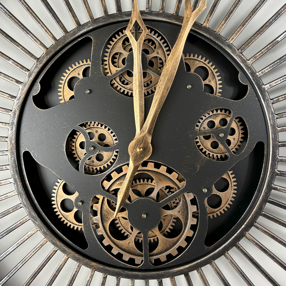 HORLOGE INDUSTRIEL MECANISME TOURNANT FINITION LAITON ET NOIR 60 CM - Photo N°2