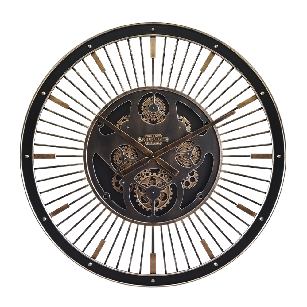 HORLOGE INDUSTRIEL MECANISME TOURNANT FINITION LAITON ET NOIR 60 CM - Photo N°1