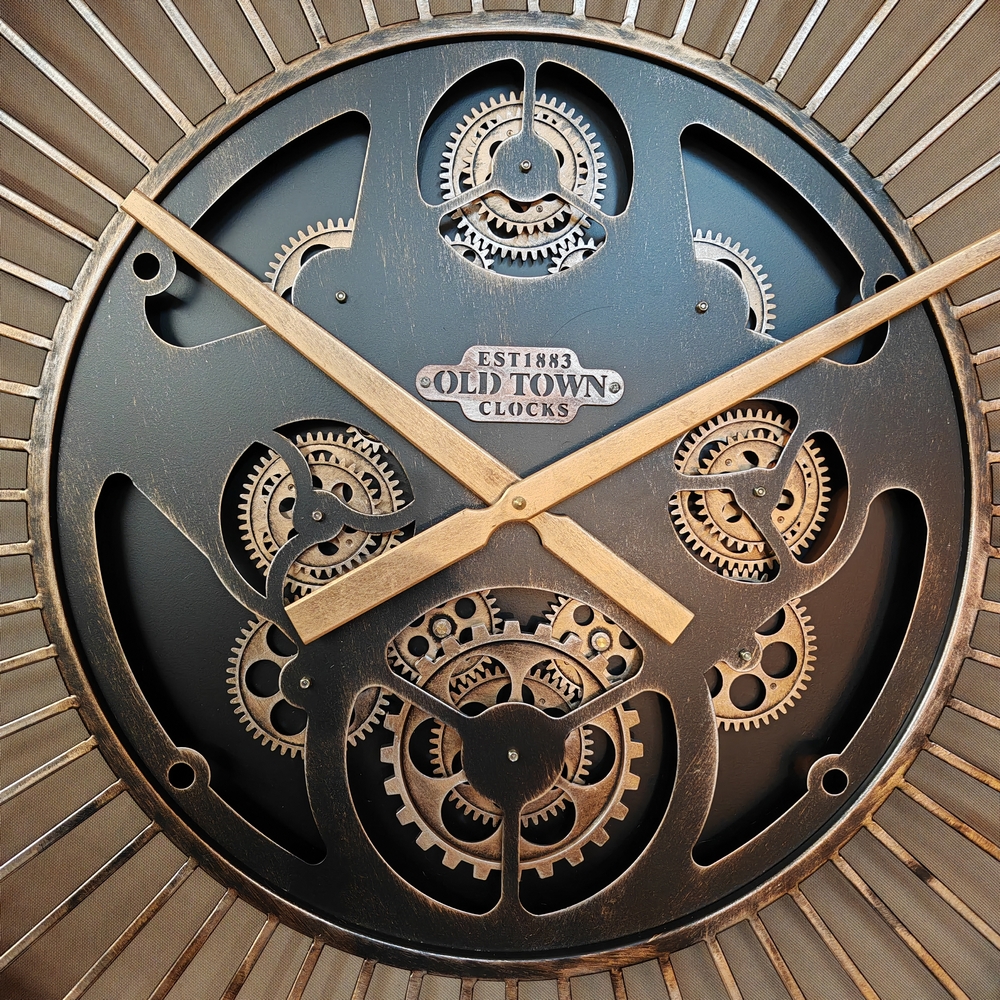 HORLOGE INDUSTRIEL MECANISME TOURNANT FINITION LAITON ET NOIR 80 CM - Photo N°2