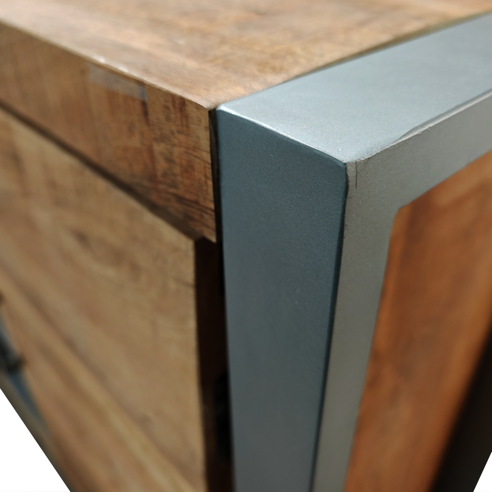 MEUBLE 2 PORTES 3 TIROIRS 3 NICHES EN PALISSANDRE ET METAL 148 X 38 X 80 CM - Photo N°6