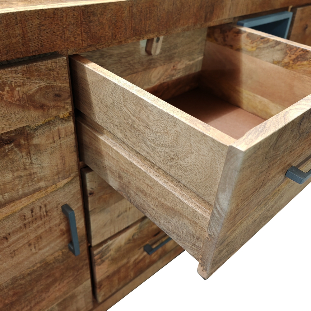 MEUBLE 2 PORTES 3 TIROIRS 3 NICHES EN PALISSANDRE ET METAL 148 X 38 X 80 CM - Photo N°4