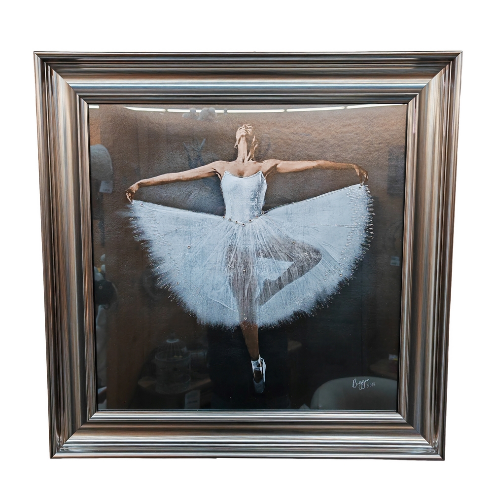 DANSEUSE EN TUTU ENCADRE LIQUID ART ET STRASS 75 X 75 CM - Photo N°1
