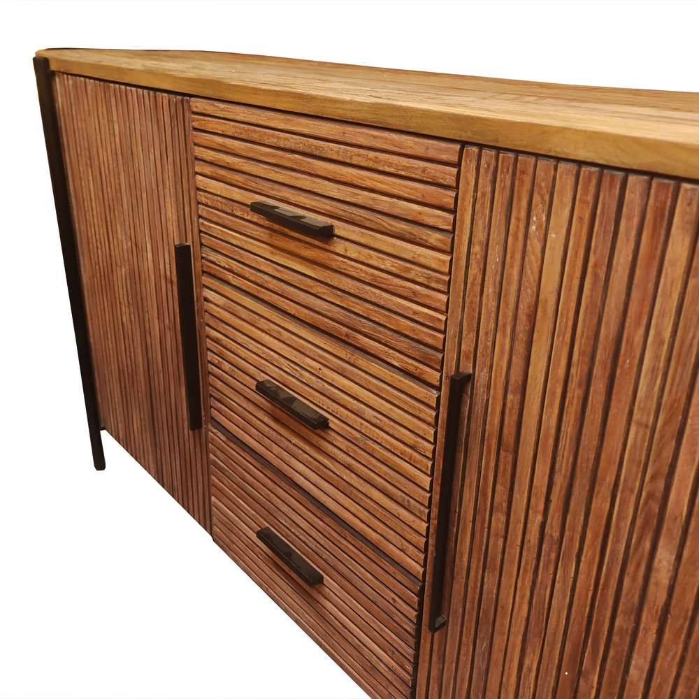 BAHUT BAS TROMS 2 PORTES 3 TIROIRS 200 X 85 X 50 CM MAHOGANY ET TECK RECYCLE - Photo N°5