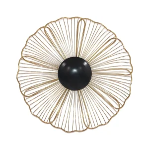 APPLIQUE MURALE FLEUR METAL DORE ET NOIR 48 X 48 X 13 CM