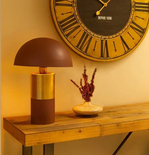 LAMPE A POSER BOUCLIER METAL PARME ET OR 31 X 31 X 45 CM - Photo N°2