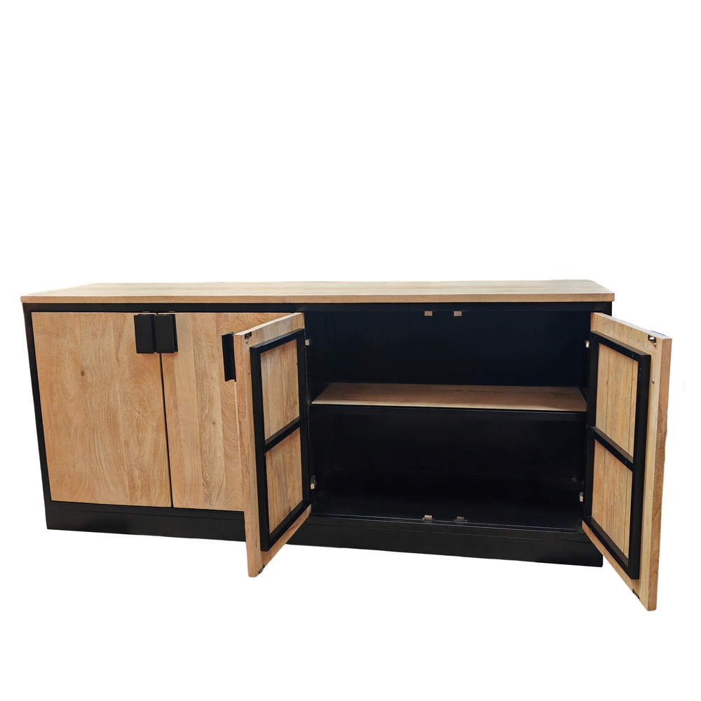 MEUBLE BAHUT BAS MODELE IPN EN MANGUIER ET METAL 4 PORTES  180 X 80.5 X 48 CM - Photo N°2