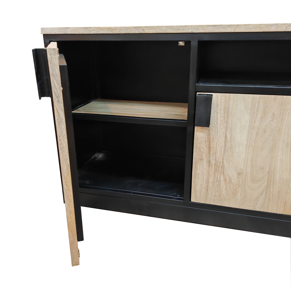 MEUBLE BAHUT BAS MODELE IPN MANGUIER ET METAL 2 P 1 NICHE  120 X 80.5 X 48 CM - Photo N°4