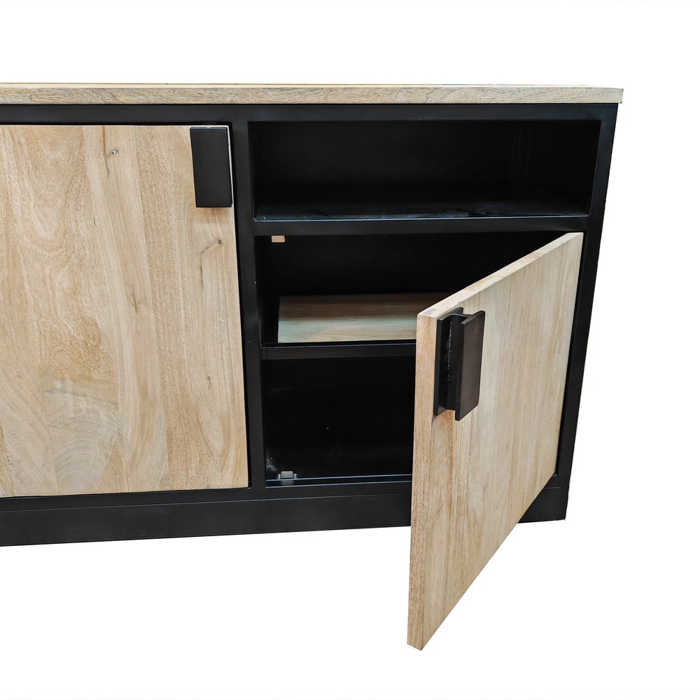 MEUBLE BAHUT BAS MODELE IPN MANGUIER ET METAL 2 P 1 NICHE  120 X 80.5 X 48 CM - Photo N°3