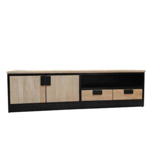 MEUBLE TV MANGUIER ET METAL 2 PORTES 2 TIROIRS 1 NICHE 180 X 43.5 X 51 CM