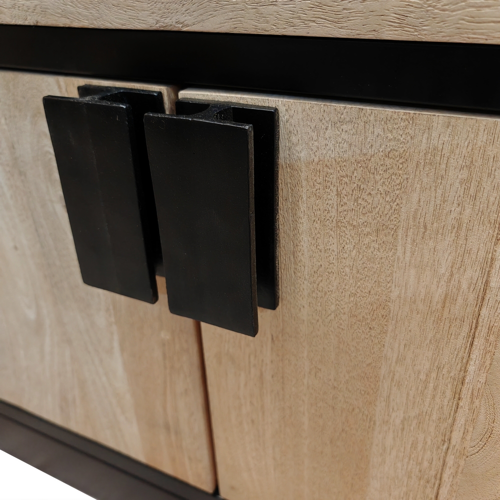 MEUBLE TV MANGUIER ET METAL 2 PORTES 2 TIROIRS 1 NICHE 180 X 43.5 X 51 CM - Photo N°3