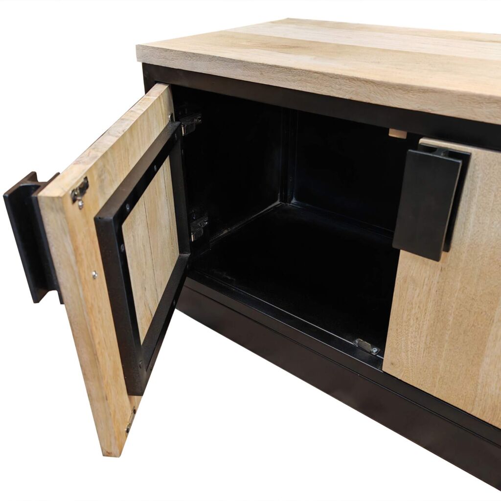 MEUBLE TV MANGUIER ET METAL 2 PORTES 2 TIROIRS 1 NICHE 180 X 43.5 X 51 CM - Photo N°4