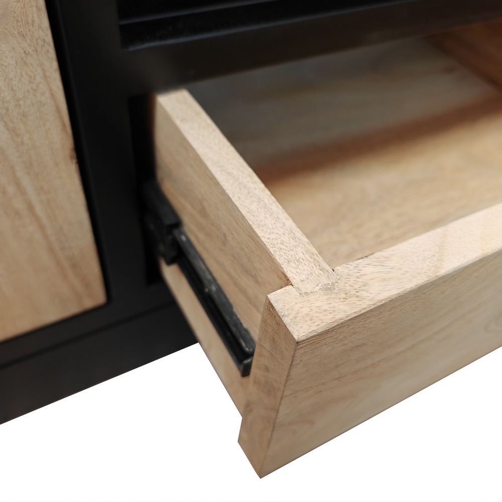 MEUBLE TV MANGUIER ET METAL 2 PORTES 2 TIROIRS 1 NICHE 180 X 43.5 X 51 CM - Photo N°5