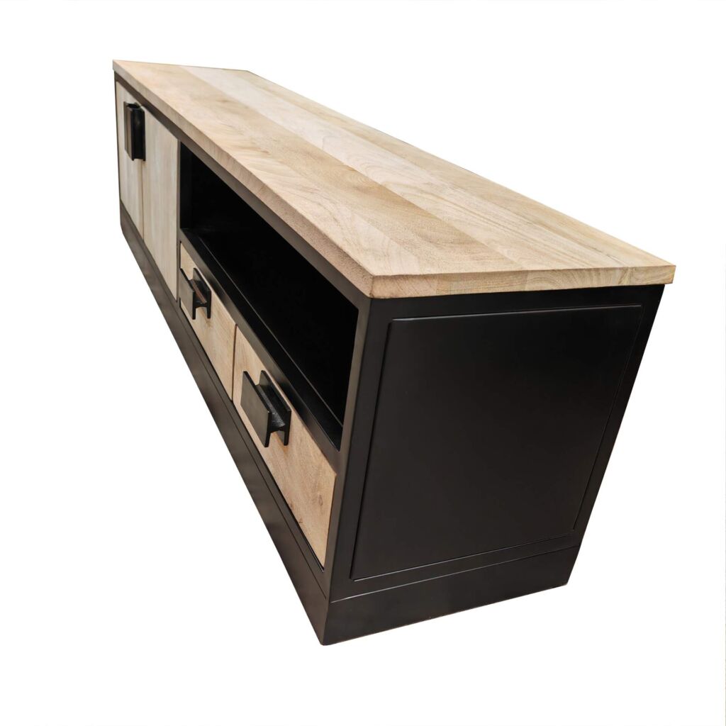 MEUBLE TV MANGUIER ET METAL 2 PORTES 2 TIROIRS 1 NICHE 180 X 43.5 X 51 CM - Photo N°7