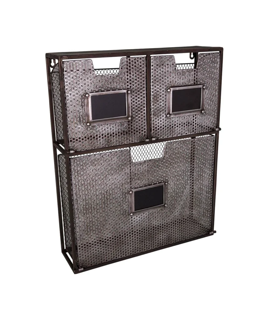 RANGE COURRIER 3 CASIERS EN METAL MICRO-PERFORE GRIS ACIER 43.5 X 54 X 12.5 CM - Photo N°1