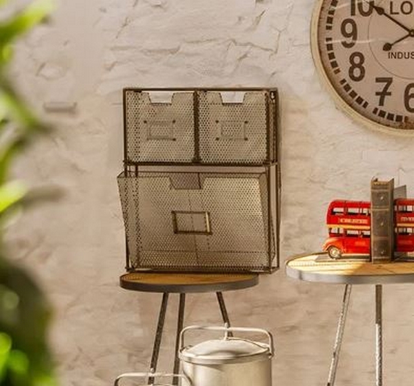 RANGE COURRIER 3 CASIERS EN METAL MICRO-PERFORE GRIS ACIER 43.5 X 54 X 12.5 CM - Photo N°2