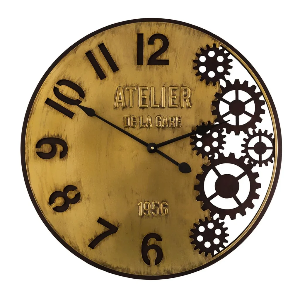 HORLOGE ATELIER DE LA GARE EN METAL DORE MARRON 59 X 59 CM - Photo N°1