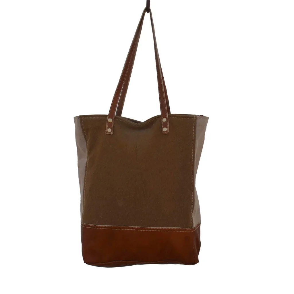SAC A MAIN TOILE ET CUIR  VINTAGE FACTORY  43 X 40 X 9 CM - Photo N°3